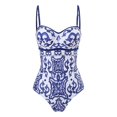 thumbnail image 1 of Women's Normal Swimwear One Piece Monokini Swimsuit Tummy Control Open Back Printing Flower Strap Vacation Fashion Bathing Suits, 1 of 5