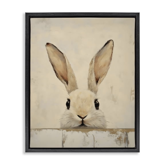 Stupell Industries Peeking Bunny in Soft Neutrals Black Framed Floater Canvas Wall Art, design by LSR Design Studio