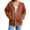 thumbnail image 2 of Zip Up Hoodie for Women Fall Fashion 2026 Long Sleeve Zip Up Lightweight Sweatshirts Loose Fit Casual Workout Plain Hoodie Brown XL, 2 of 7