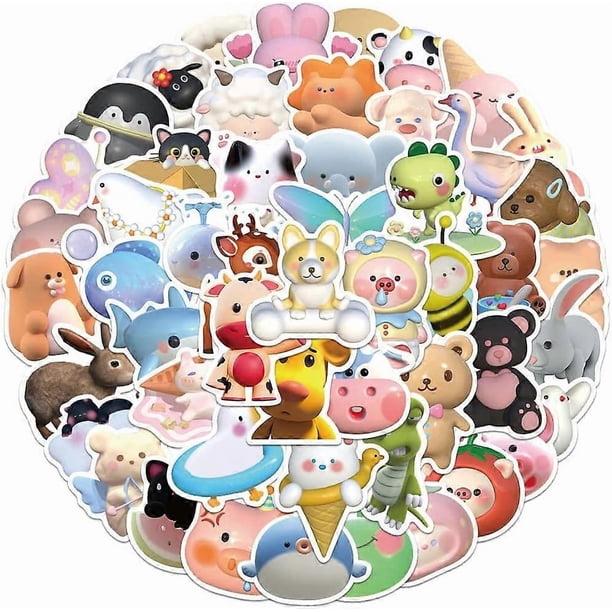 3D Animals(Bear Pig Sheep Duck) Vinyl Stickers for Kids Boys Girls Teens, Cartoon Waterproof Stickers for Laptop Water Bottle Luggage Cup Phone Pack[A