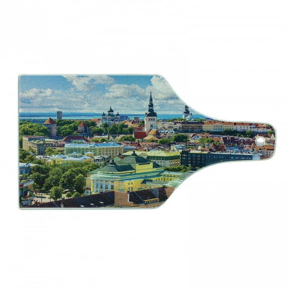 European Cutting Board, Scenic View Old Town Tallinn Estonia European Architecture Print, Decorative Tempered Glass Cutting and Serving Board, in 3 Sizes, by Ambesonne