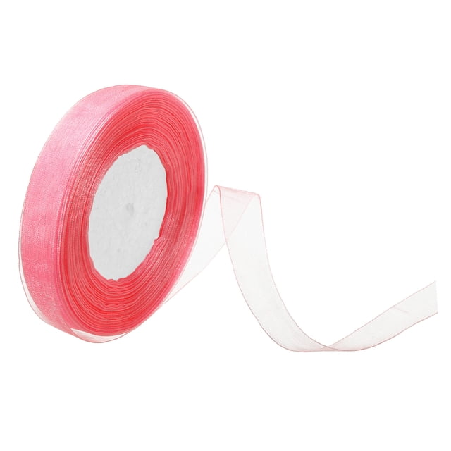 Unique Bargains 0.6 Inch x 50 Yard Organza Ribbon, Gift Wrapping Ribbon for Bouquet Cake Invitations Card Decoration, Bright Red
