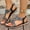 Black, variant on Women's Rhinestone Embellished Gladiator Sandals, Bohemian Open-Toe Flat Shoes with Elastic Ankle Strap for Summer, Beach, and Casual Wear