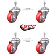 thumbnail image 2 of 3.5 Inch Red Polyurethane Wheel Swivel 10mm Threaded Stem Caster Set SCC, 2 of 2