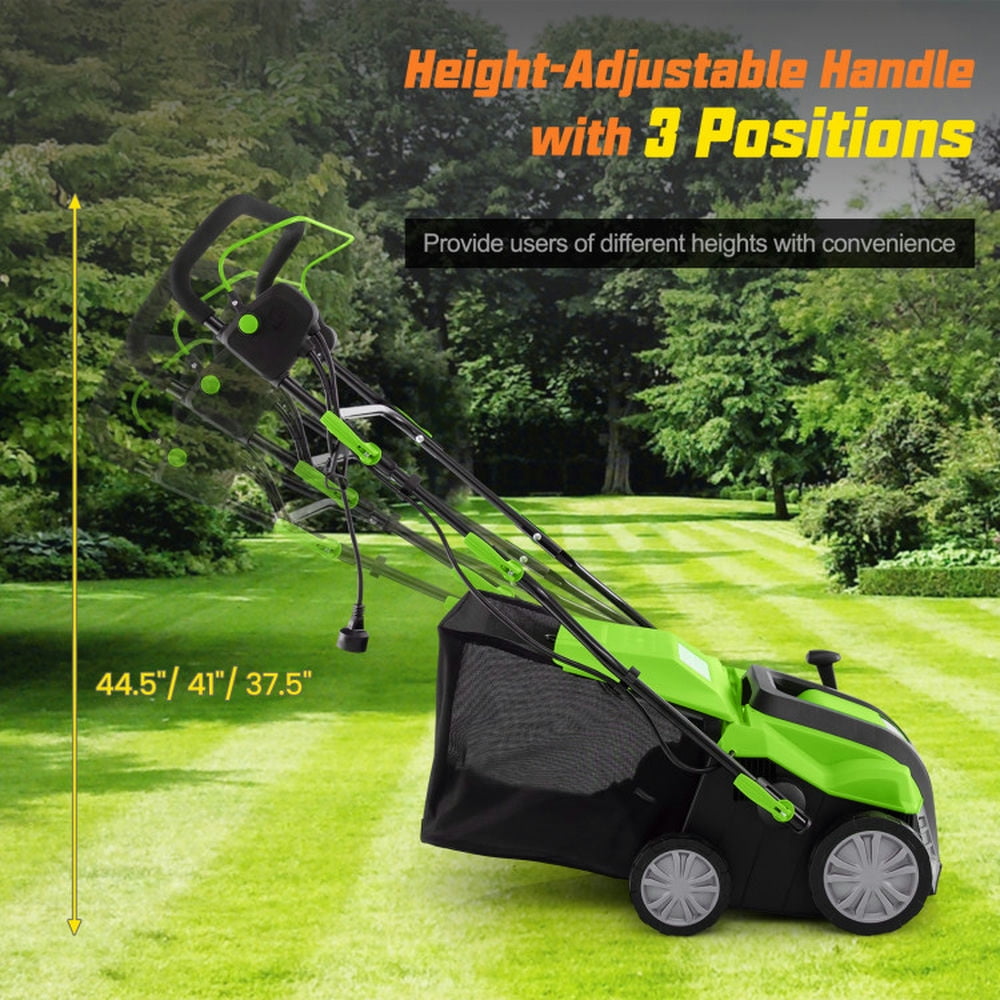 Spaco 16-Inch Electric Lawn Dethatcher and Scarifier with Collection Bag-Green