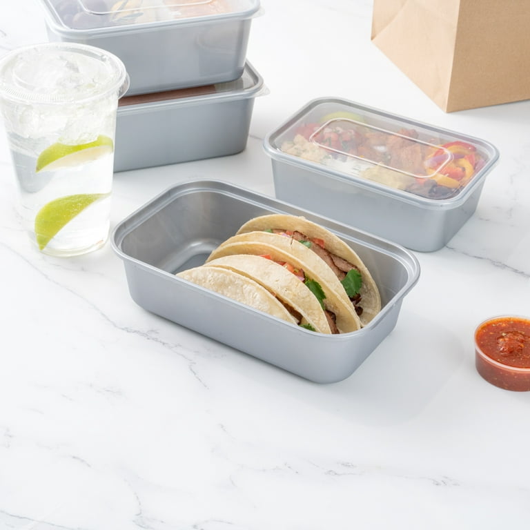 Futura 34 oz Silver Plastic Heavy Duty Container - with Frosted Lid,  Microwavable, Inserts Available - 8 1/4 x 5 x 2 1/2 - 100 count box