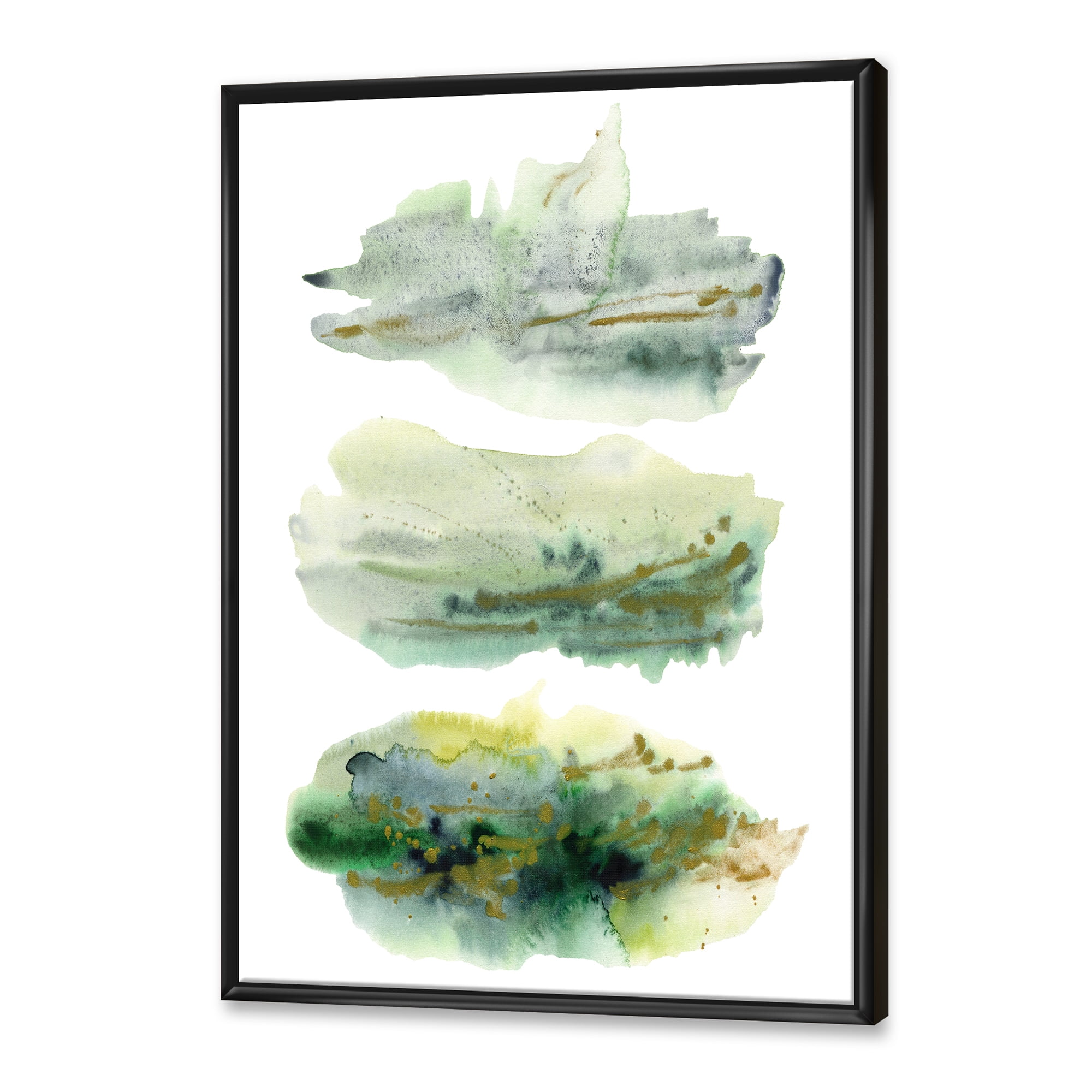 Designart 'Golden Green Abstract Clouds II' Modern Framed Canvas Wall Art Print