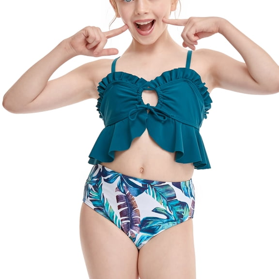 Gerichy Toddler Girl Swimsuit,Girls Bathing Suit Summer Toddler Girls Floral Printed Ruffles Two Piece Swimwear Swimsuit Bikini