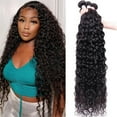thumbnail image 3 of ASHINE Water Wave Bundles Human Hair 10A Brazilian Virgin Human Hair 24 inches Double Weft Natural Black Color Glueless for Women, 3 of 7