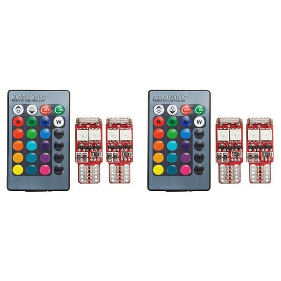 4Pcs T10 W5W LED RGB Remote Control Lights Indicator Bulb Car Interior Wedge Side Lamps
