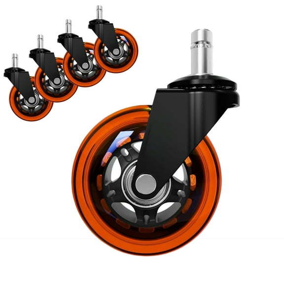 YAEMIKY Office Chair Wheels Set of 5,11x22mm Heavy Duty Chair Casters for Hardwood Floor,Smooth Rolling Rubber Caster Wheels Replacement Fits 98% Gaming Chair（Orange）