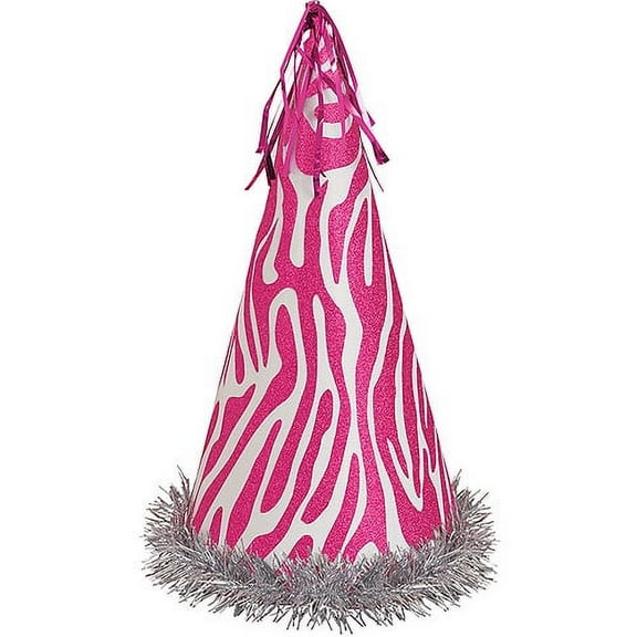 Pink Zebra Large Glitter Party Hat
