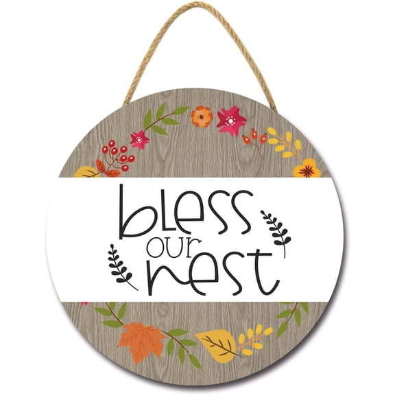 Eveokoki 12" Bless Our Nest Welcome Sign for Front Door ,Thanksgiving Wreaths Porch Door Wall Decor Autumn Wooden Hanging Thanksgiving Sign for Home FamerHouse Outdoor Indoor