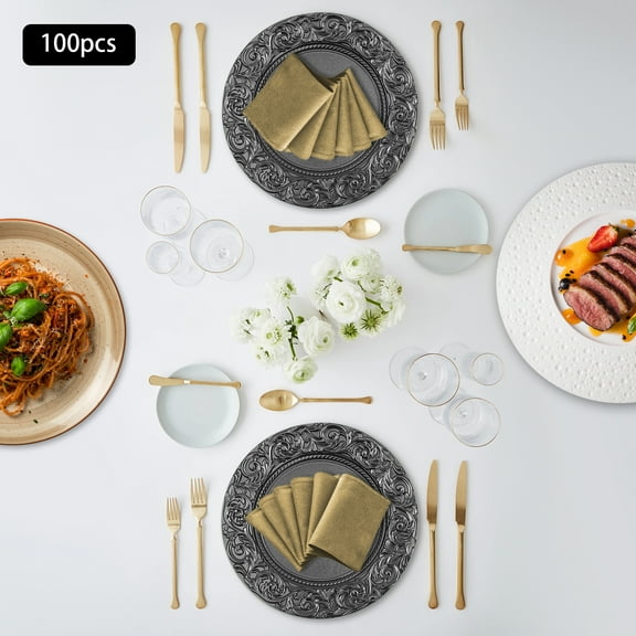 100Pcs Modern Round Charger Plates Set, Reusable Serving Plates 33*2cm/12.99*0.79in Black