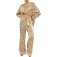 thumbnail image 2 of Comfortable Women's Pajamas Silk Satin Pajamas Set For Women 2 Piece Floral Wide Leg Pants Set Long Sleeve Button Down Pj Shirts Set, Women Pajama Sets S, 2 of 6