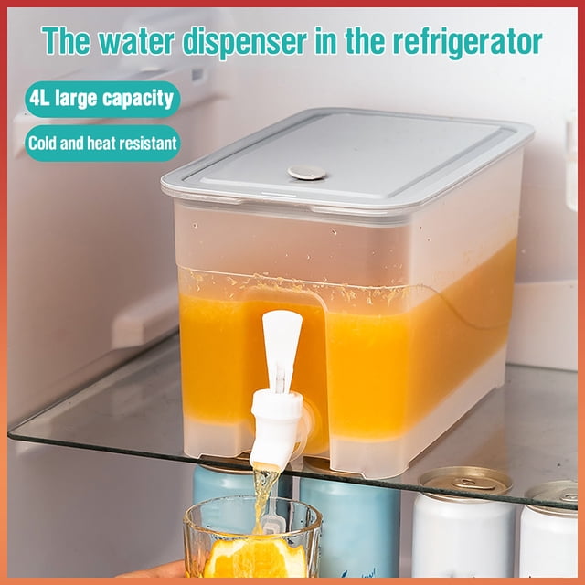 Refrigerator Water Dispenser 1PC,Cold Brew Fruit Infuser Pitcher9.84x5.12x6.22in,Large 4L Capacity Faucet Spout for Iced Tea Lemonade Office Home Use(Gray)
