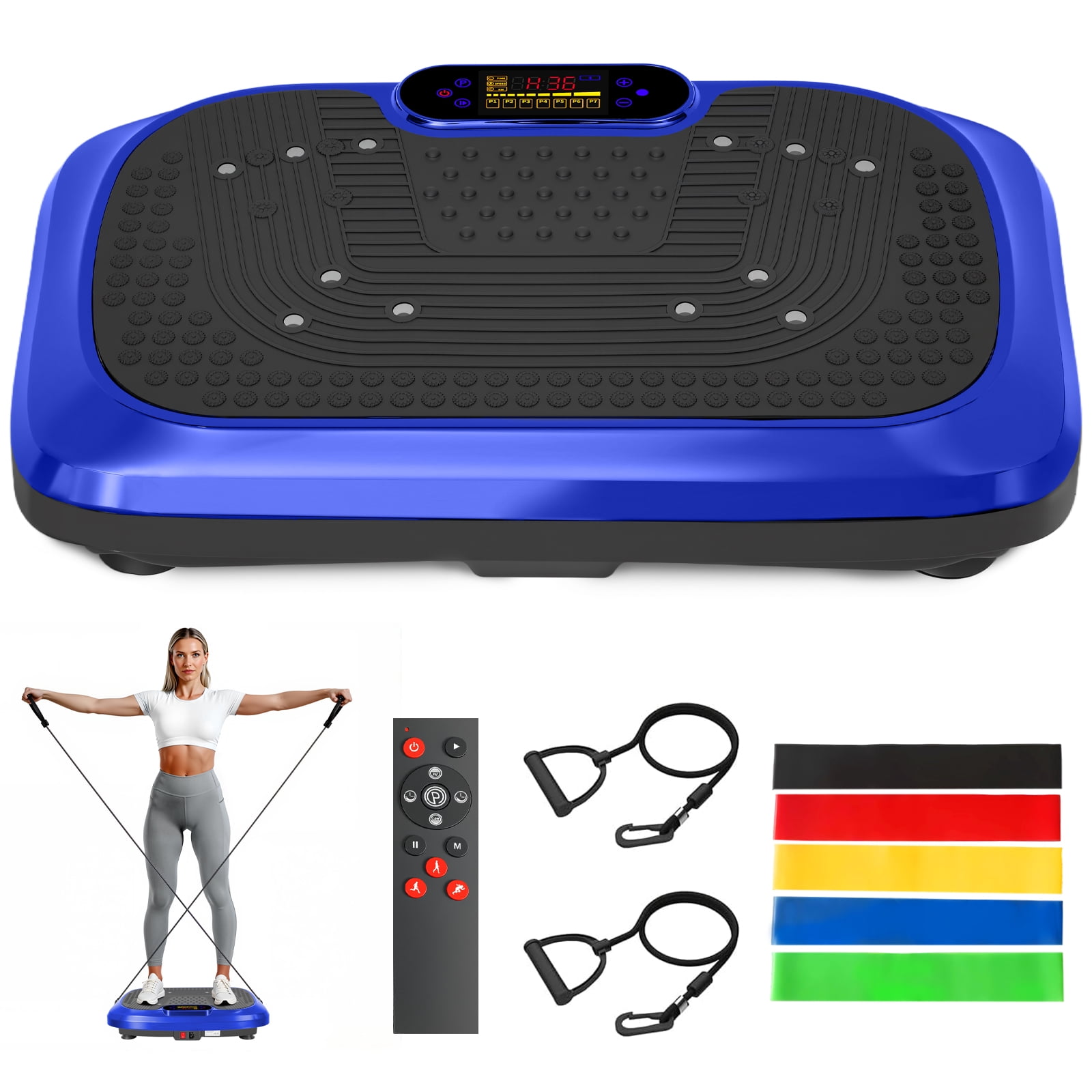 Vibration Plate Exercise Machine, 200 Speed Levels 450 lbs Capacity Fitness Platform, 10 Preset Modes with Resistance Bands and Remote, Blue