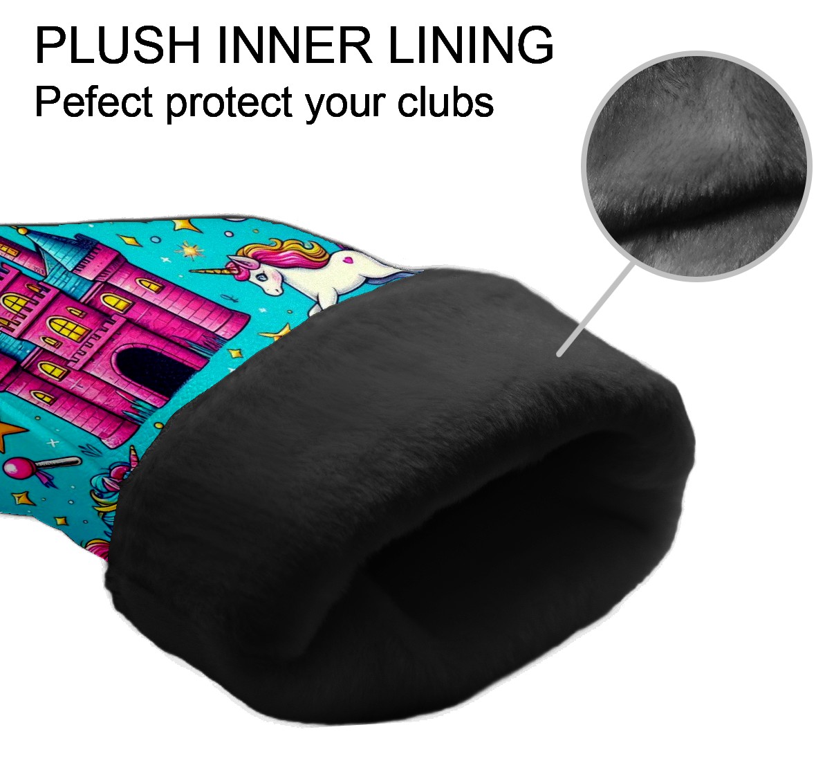 Golf Club Head Covers Rainbow Unicorn Castle for Driver and Fairway Woods, Premium PU Leather, Waterproof, Velvet Lining, Unisex Golf Gift