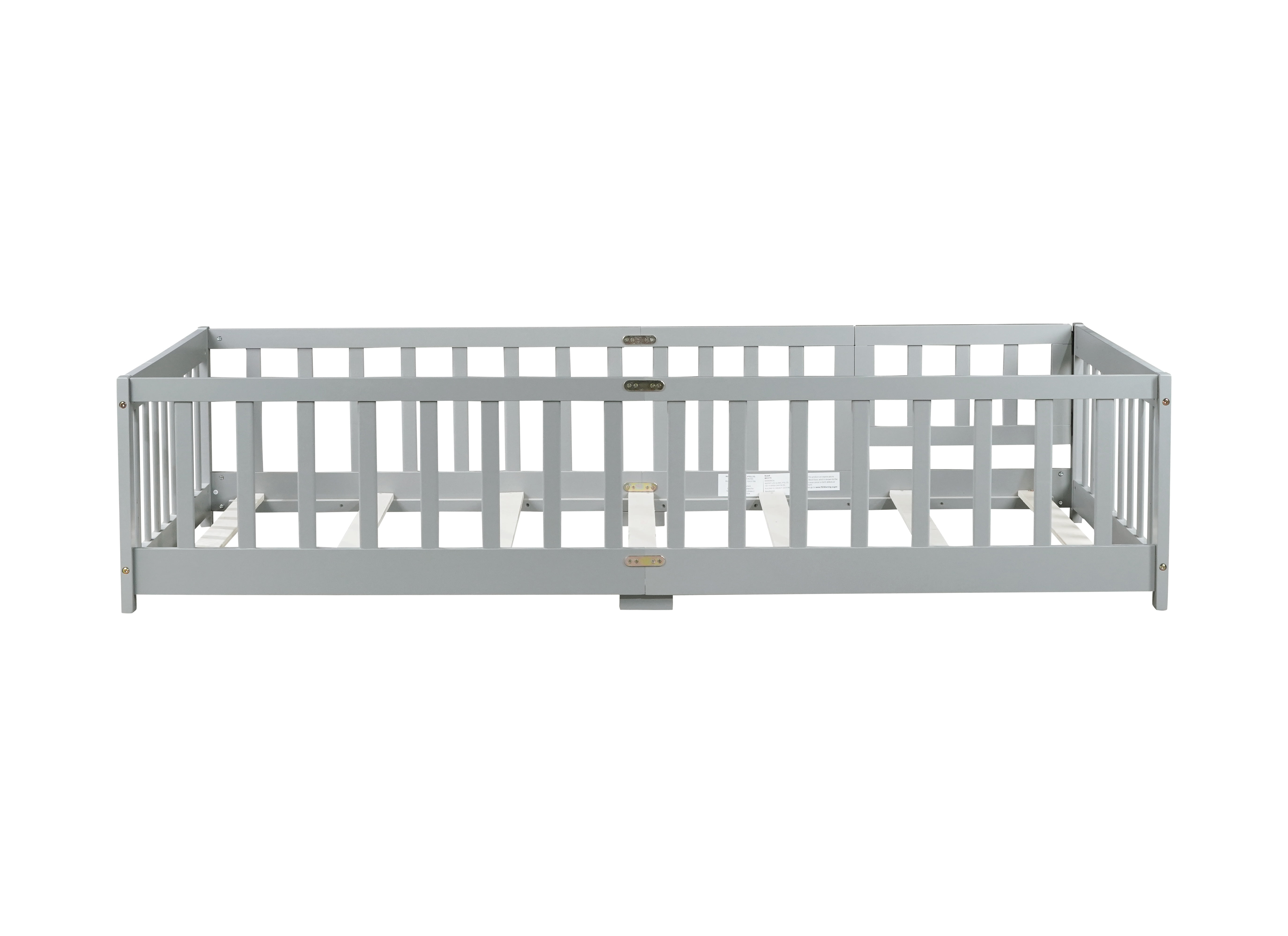SESSLIFE Twin Size Floor Bed, Wood Floor Bed Frame with Slat and Door, Twin Bed with Safety Guardrails Boys, Girls, No Box Spring Needed, Grey
