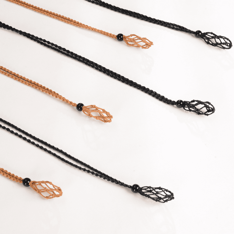 6 Pieces Necklace Cord Empty Stone Holder Empty Necklace Holder Quartz Crystal  Stone Necklace Cord, Adjustable Cord Cage Fish Netted Necklace Cord for DIY  Jewelry Making (Black, Brown, Beige)