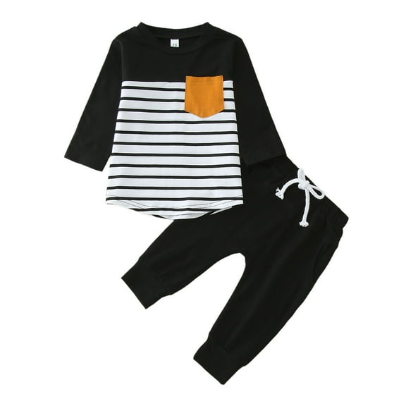 Gerichy Toddler Baby Boy Clothes Fall Winter Outfit, Toddler Boys Winter Long Sleeve Striped Prints Tops Pants 2PCS Outfits Clothes Set