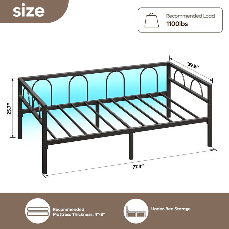 Pinmoco Metal Daybed Twin with Adjustable LED Lights photo 6