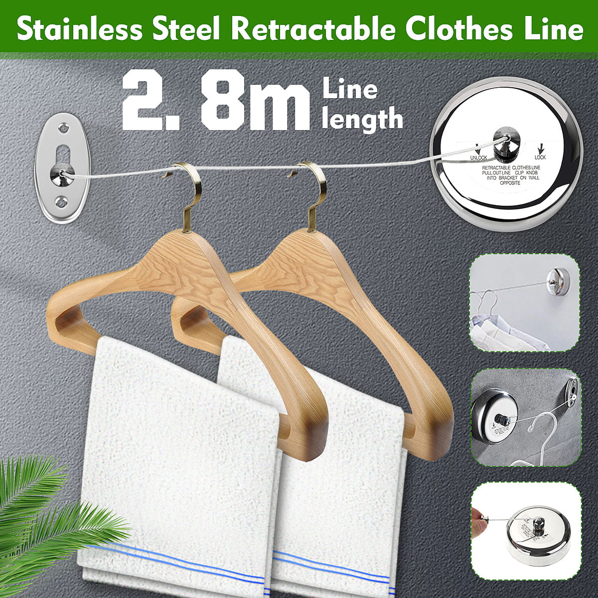 Retractable Stainless Steel Clothesline Cloth String Rope Bathroom Drying Rack 