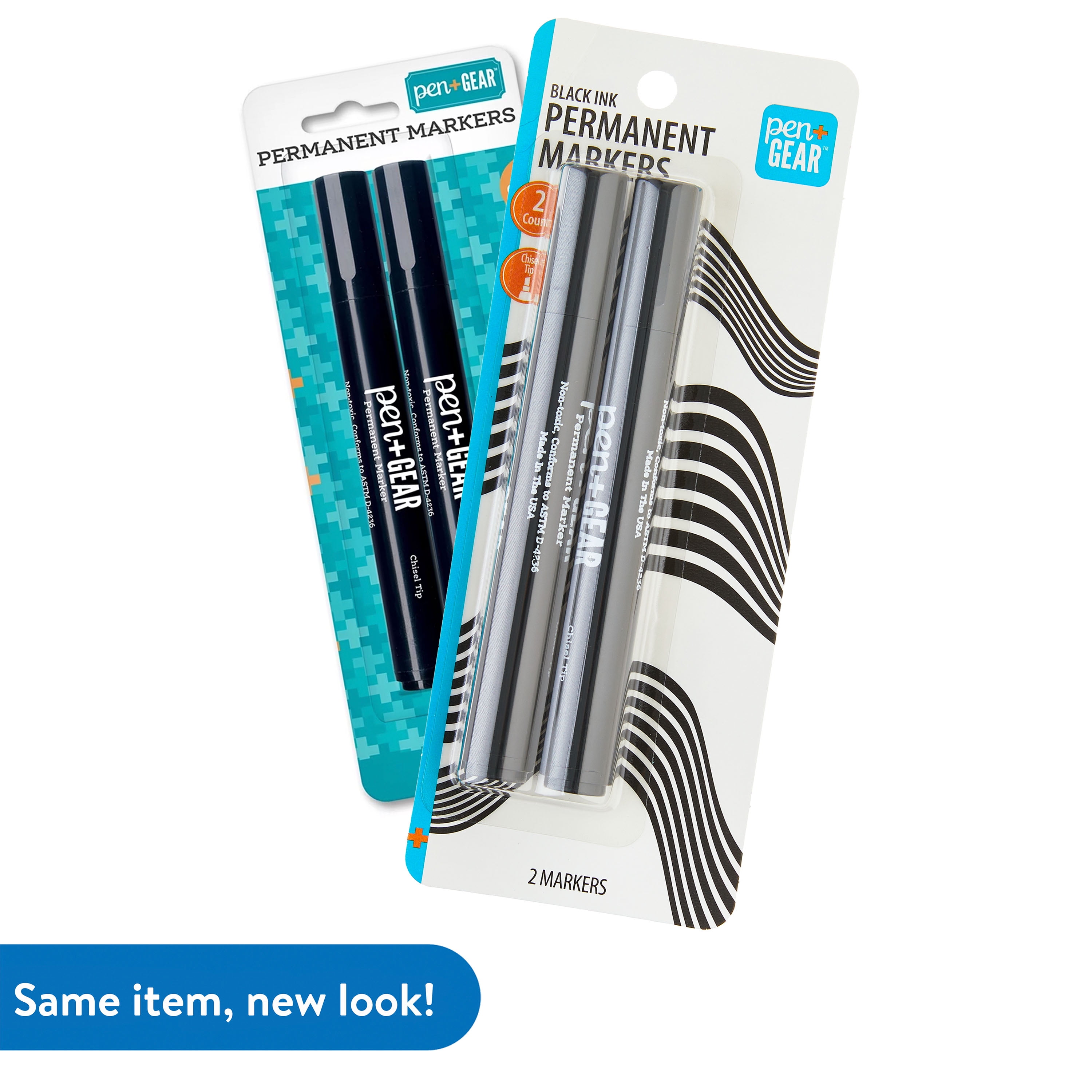 Pen + Gear Permanent Markers, Chisel Tip, Black, 2 Count