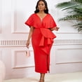 thumbnail image 3 of AURA Plus Size Summer V Neck Ruffle Evening Dress Elegant High Waist Beaded Banquet Party Gown XL XXXL, 3 of 10
