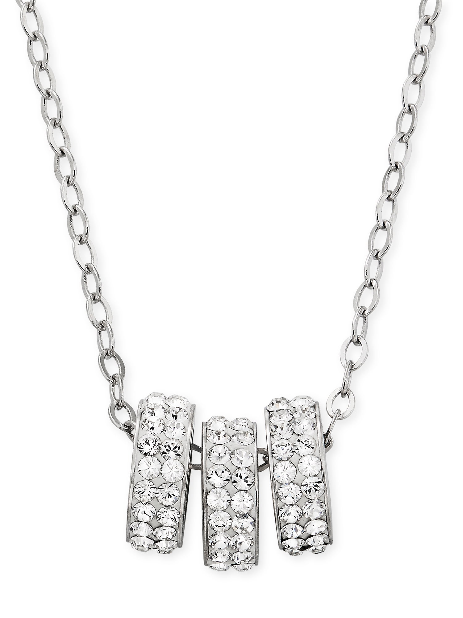 BRILLIANCE FINE JEWELRY Rhodium Plated Sterling Silver 3 Floating Crystal Rondelle Female Pendant Necklace 18'