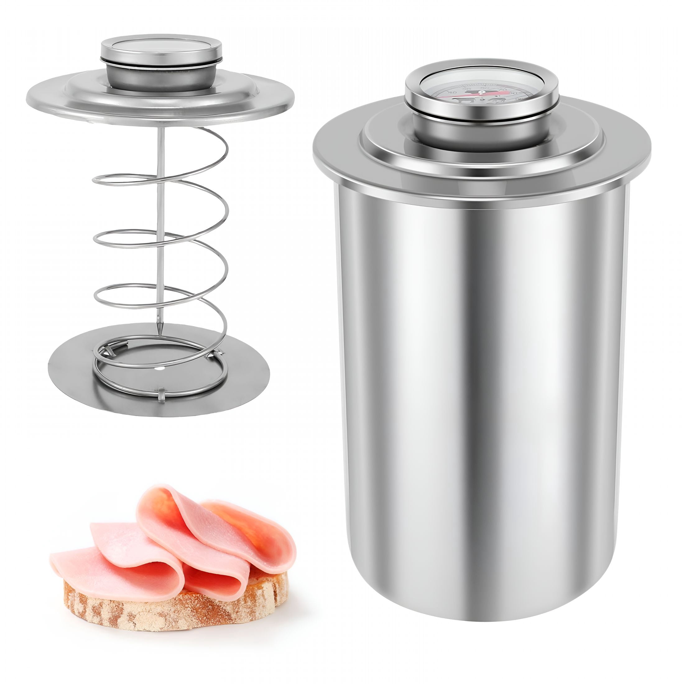 ACDANC Deli Meat Press Maker with Thermometer for Homemade Lunch Meat Press,Large Capacity Ham Press Maker Round Shape Deli Meat Press Holds 1-1.5Kg Kitchen Tools