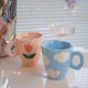 thumbnail image 2 of Tazas de CeráMica Hechas una Mano, de Café Irregular Pintada una Mano con Tulipanes y Nubes para Té, Leche, Regalos Creativos, (Azul), 2 of 5