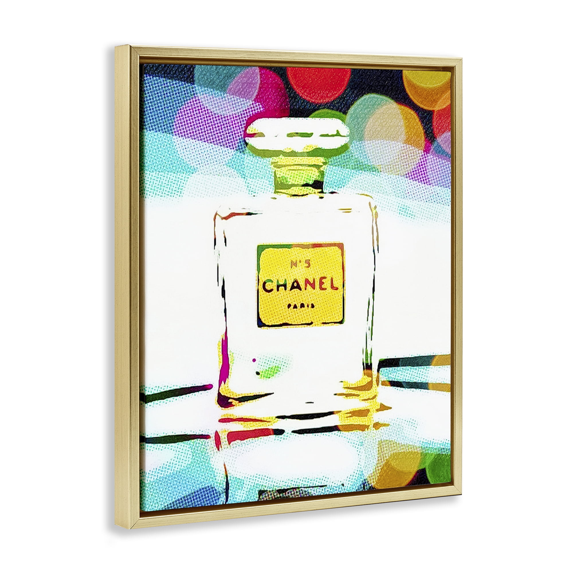 Stupell Industries Perfume with Modern Bokeh Fashion Painting Gold Floater Framed Canvas Art Print Wall Art, 17 x 21