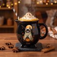 thumbnail image 4 of SLYNSHome Halloween Decor Mug With Cat Print, Black Ceramic Witch Cauldron Tea Cup, Cute Fall Holiday Drinkware For Women, Unique Novelty Wiccan Gift Idea, 4 of 8