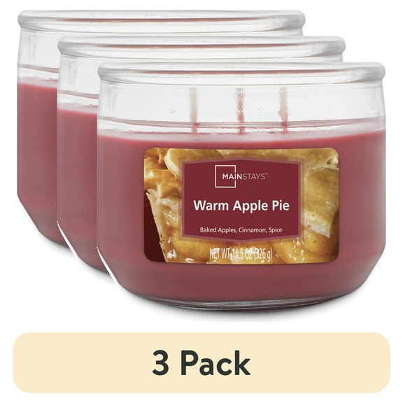 (3 pack) Mainstays Warm Apple Pie Scented 3-Wick Glass Jar Candle, 11.5 oz