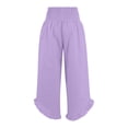thumbnail image 3 of QHFBli Womens Wide Leg Linen Pants Smocked Elastic Waist Ruffle Hem Palazzo Pants Summer Loose Comfy Beach Pants with Pockets, 3 of 5