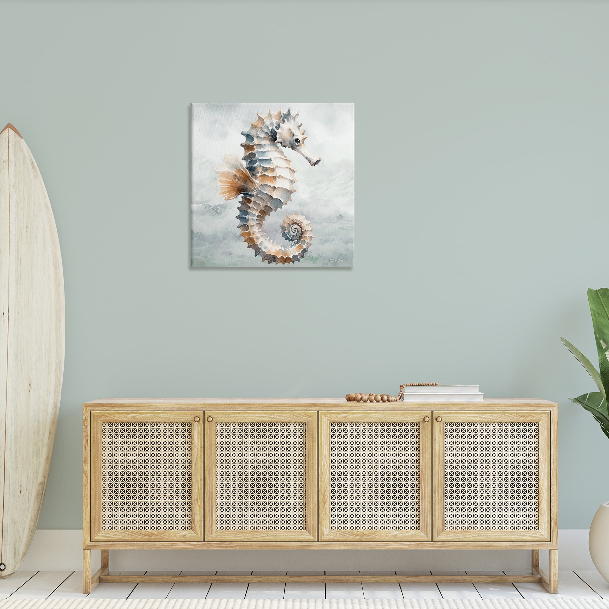 Stupell Industries Detailed Ocean Seahorse Animals & Insects Painting Gallery Wrapped Canvas Art Print Wall Art, 30 x 30