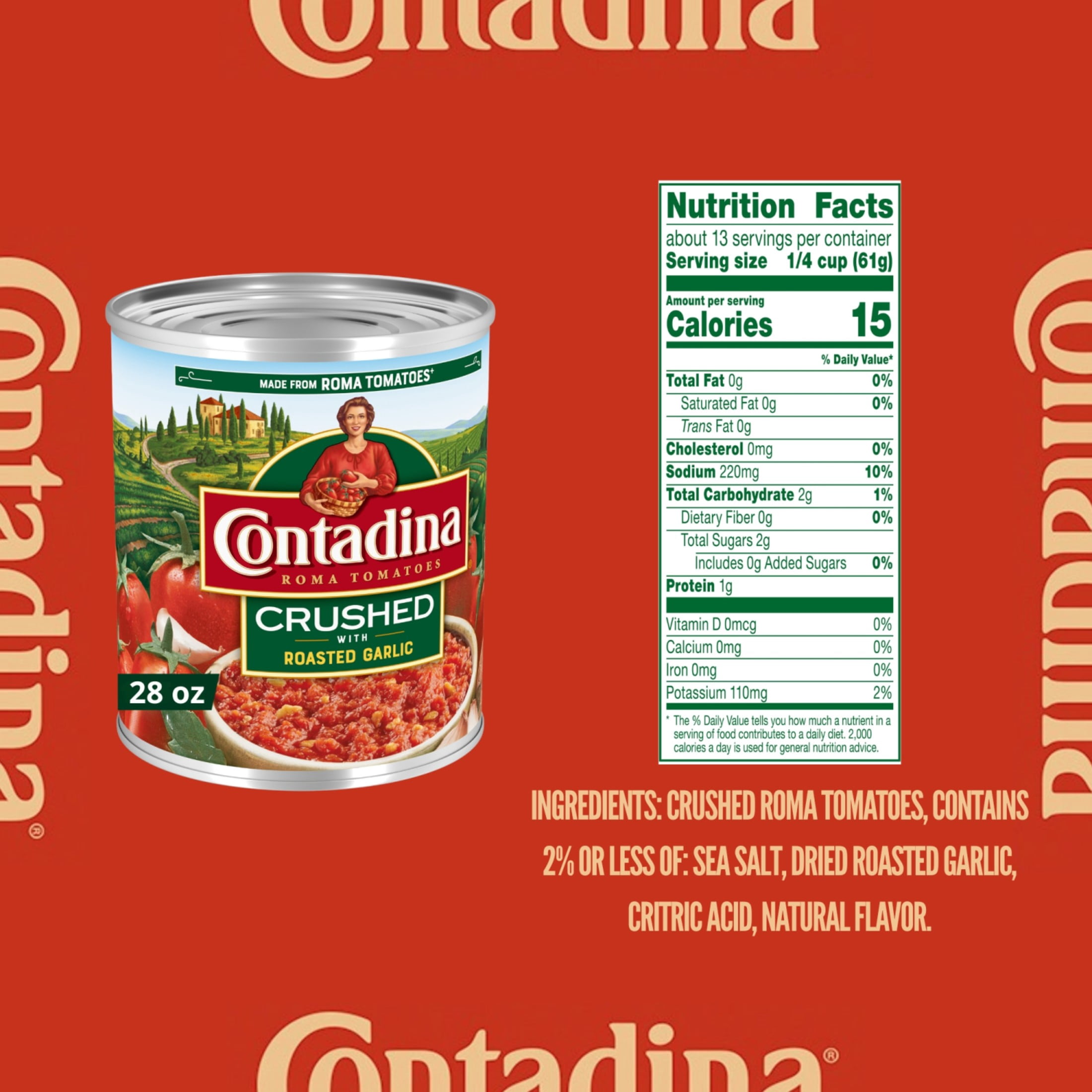 (6 pack) Contadina Crushed Tomatoes with Roasted Garlic, 28 oz Can