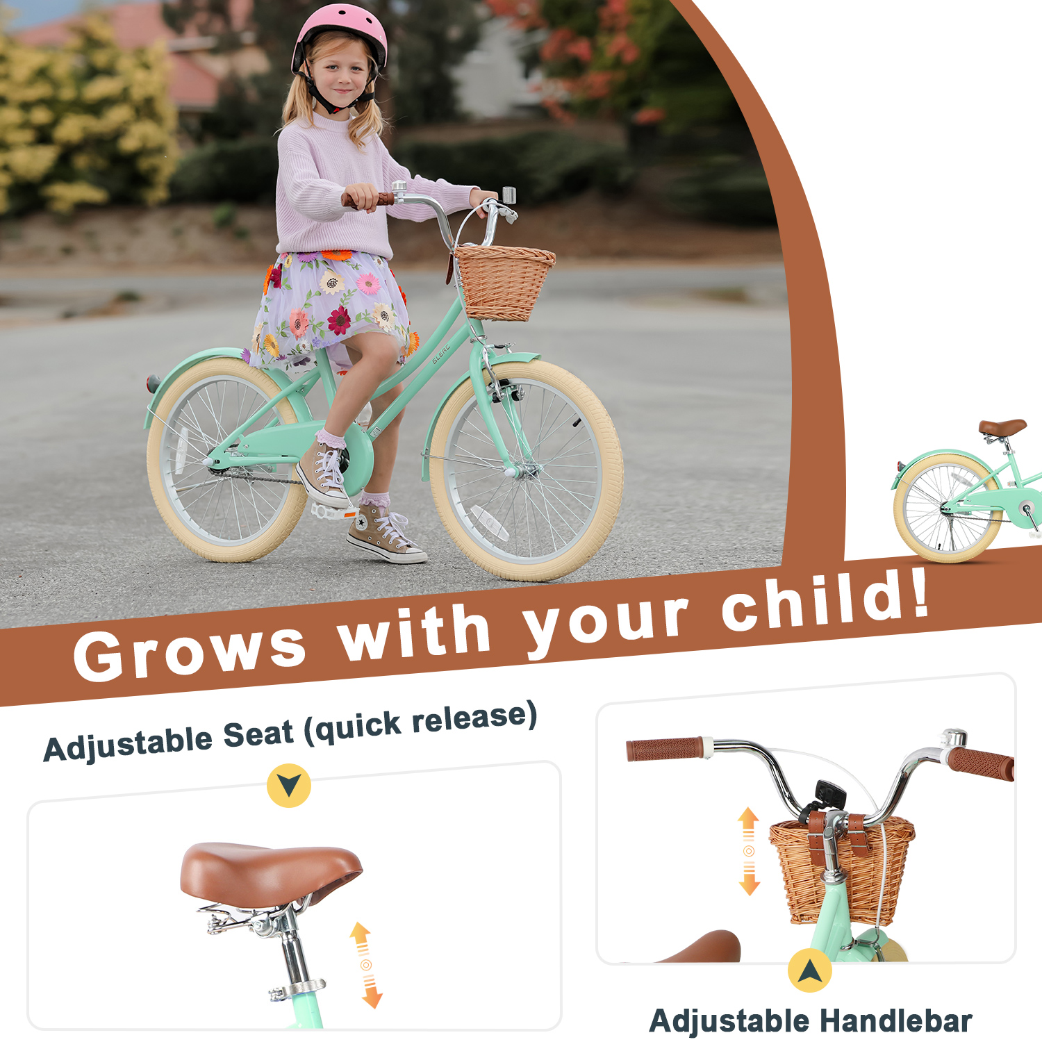 Glerc Little Molly 20" Girls Bike, Mint Green photo 3