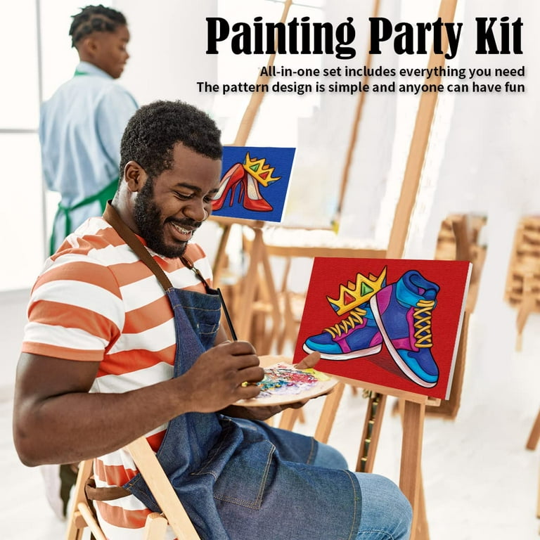 High Heel and Crown Paint Party Kits Pre Drawn Canvas Paint and Sip fo
