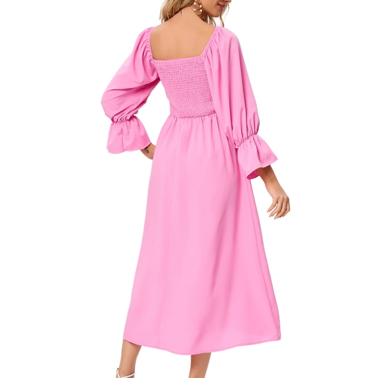 Finelylove Flowy Summer Dress For Women Sexy Dresses A-line Knee Length  Long Sleeve Solid Hot Pink XL - Walmart.com