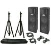 Peavey (2) Pv215D Pro Audio DJ Powered 800W Dual 15" Speaker W/ Stand & Cable