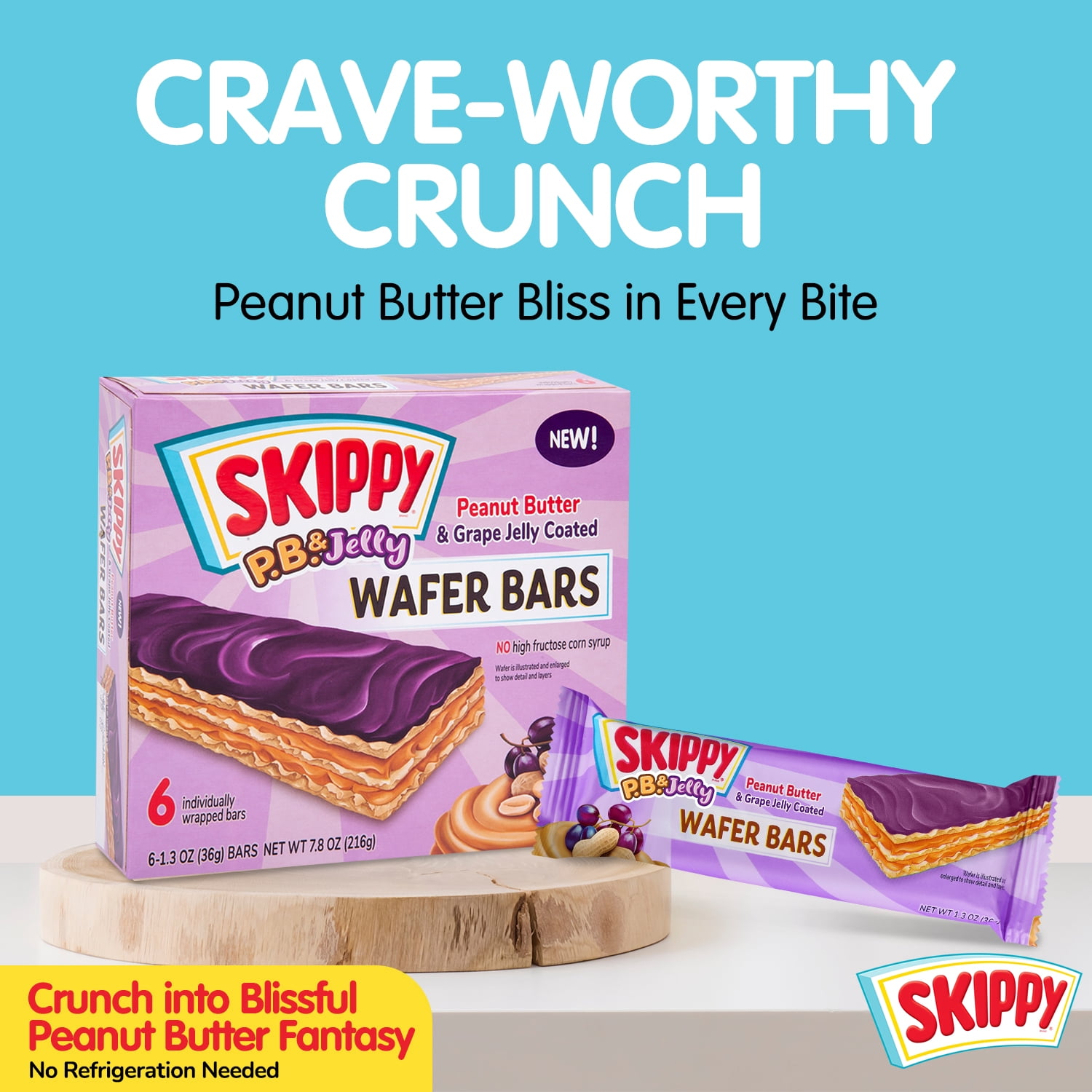 SKIPPY P.B. & Jelly Peanut Butter And Grape Jelly Coated Wafer Bars 6 Ct (Pack of 6-36ct)