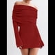 thumbnail image 4 of Vestido Elegante Tipo Suéter de con Hombros Descubiertos para Mujer, Ajustado, de Larga y Crochet Rojo S, 4 of 9