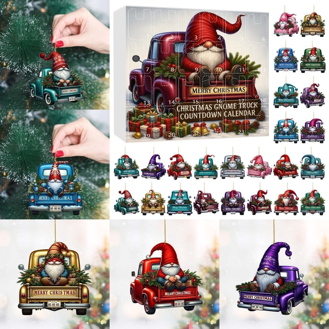2025 2D Printed Flat Truck Ornament Advent Calendar with 24 Unique Vehicle Designs for Festive Countdown Celebration