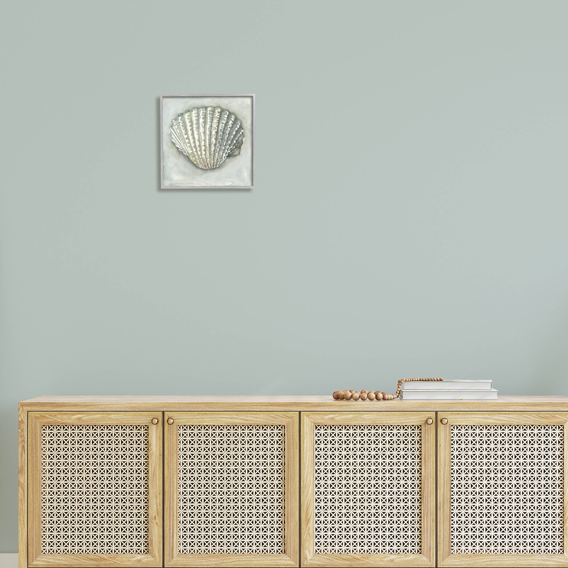 Stupell Industries Clam Shell Nautical Grey Painting Gray Framed Art Print Wall Art, Design by Erica Christopher