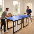 thumbnail image 2 of Soozier Table de Tennis de Table Compacte 6x3ft de Taille Moyenne Table de Ping-pong Familiale Multi-Usage Autoportante Pliante Bleu, 2 of 10