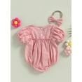 thumbnail image 5 of Musuos Baby Girl 2Pcs Summer Outfits, 3M 6M 12M 18M Short Puff Sleeve Plaid Print Romper with Bow Headband Set Cute Clothing, 5 of 10