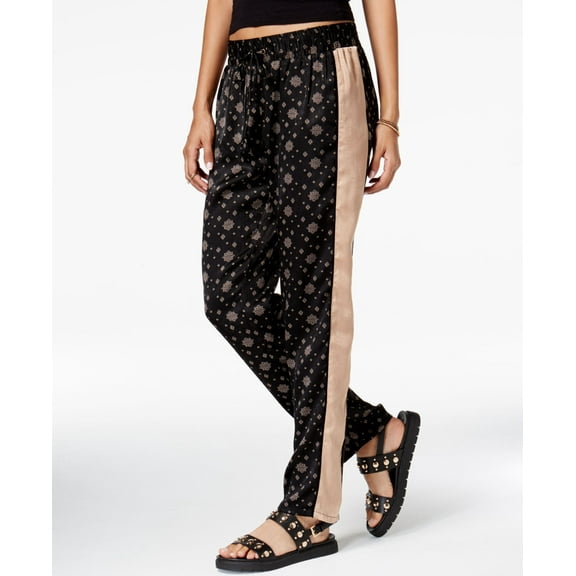 Be Bop Juniors Printed Drawstring Pants Black Gold XS