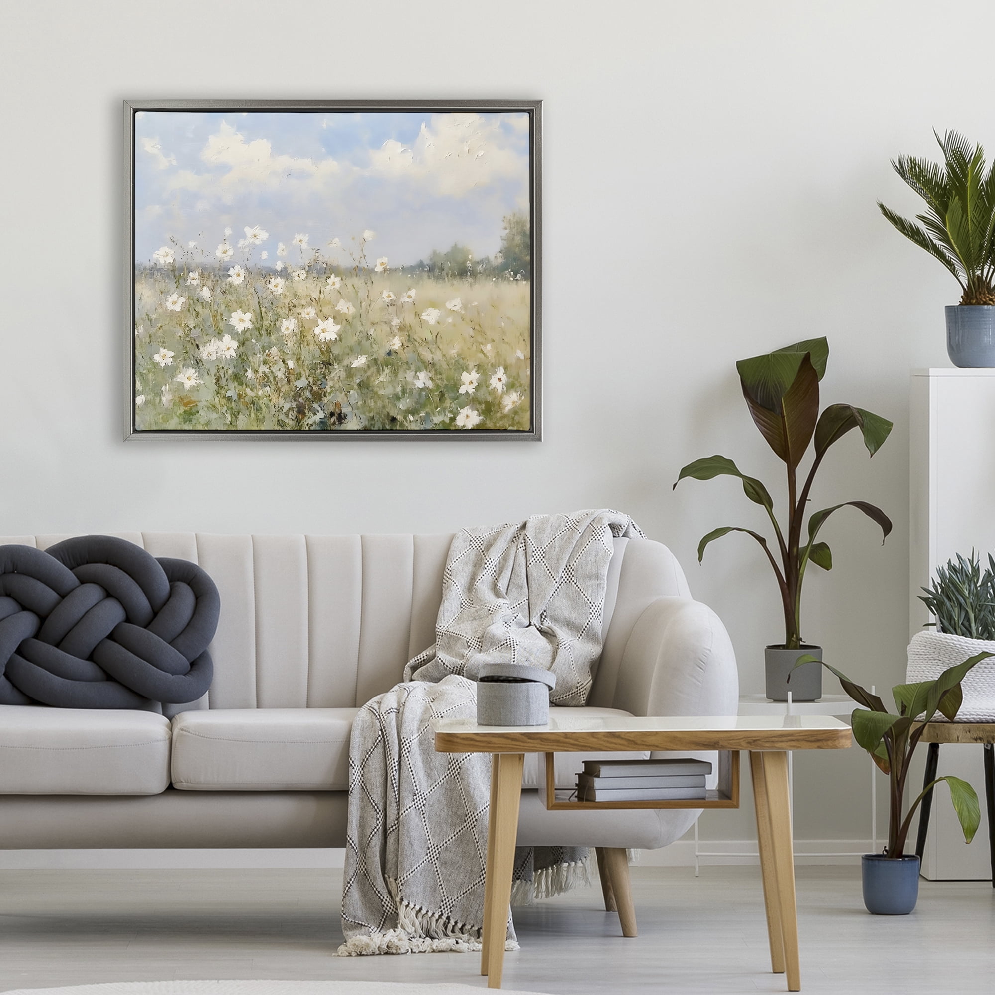 Stupell Industries Neutral Wildflower Field in Bloom Gray Framed Floater Canvas Wall Art, design by LSR Design Studio